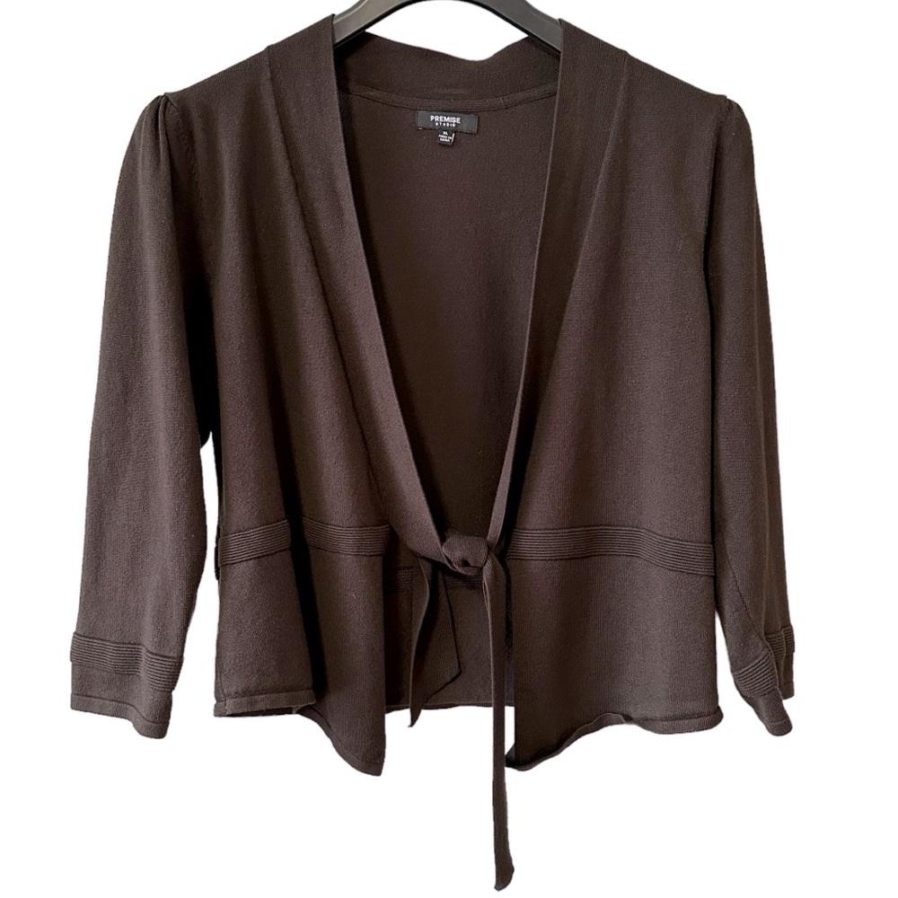 Premise Tie Front 3/4 sleeve Brown Sweater XL (19” Pit to pit)